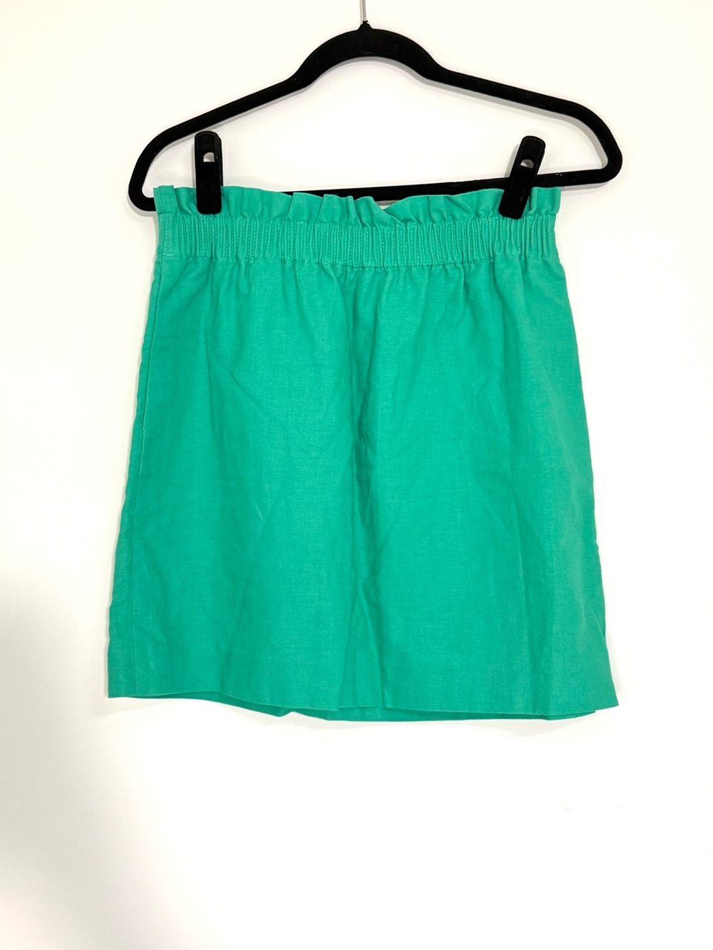 J. Crew Kelly Green Linen Cotton Elastic-Waist Mini Skirt Quiet Luxury Size 6